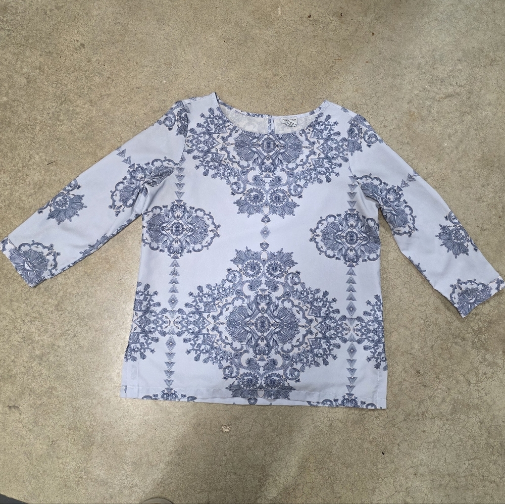 Paraphrase Cropped Sleeve Blouse Blue Womens Medium